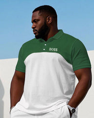 Men's large size Casual Green & White Signature Patchwork Small Label Print On Chest Short-sleeved polo shorts set