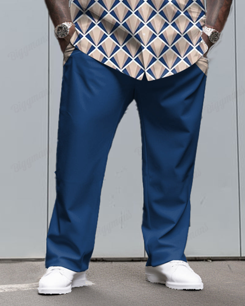 Geometric Design Textured Long Sleeve Lapel Shirt 2 Piece Set Men's Big and Tall