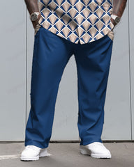 Geometric Design Textured Long Sleeve Lapel Shirt 2 Piece Set Men's Big and Tall