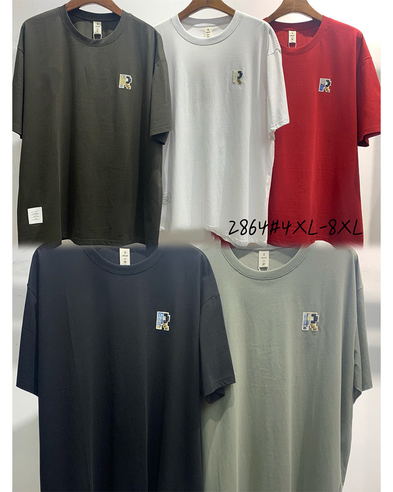 4XL-8XL Big & Tall Men's Daily Casual Letter Embroidered Cotton Round Neck Short Sleeve T-Shirt 4XL-8XL