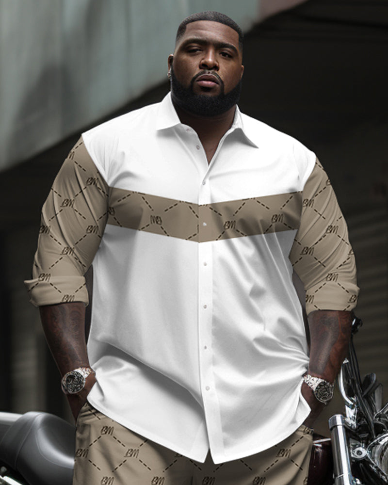 Big & Tall Men's Business Khachi BM Letter Dotted Pattern Printed Long Sleeve Shirt Pants Suit