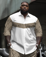 Big & Tall Men's Business Khachi BM Letter Dotted Pattern Printed Long Sleeve Shirt Pants Suit