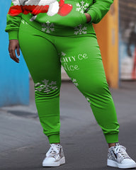 Women's Plus Size Santa Snowflake Hoodie Set Two Piece