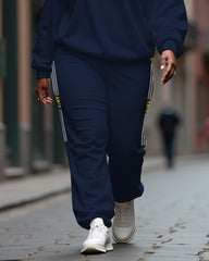 Women's Plus Size Stay Strong Zip-up Stand-up Collar Sweatshirt and Casual Pants Set