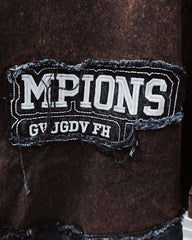 M-2XL Street Fashion Black Brown Washed Old Letter Collage Pocket Print Short Sleeve Shirt