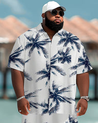Big Guy Hawaiian Coconut Tree Print Pocket Short Sleeve Shirt Shorts Set