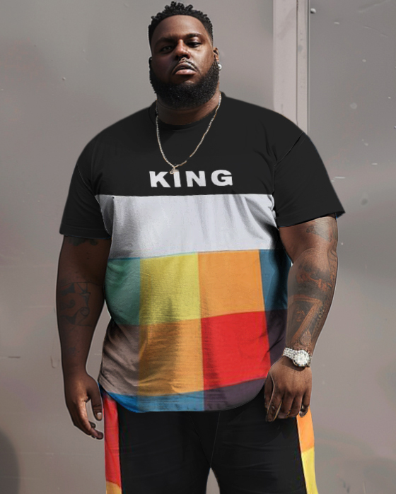 Men's Plus Size Color Plaid King T-Shirt Shorts Suit