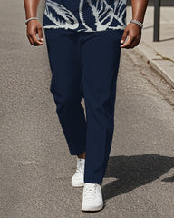 Men's Plus Size Blue Gradient Leaf Print Henley Collar T-Shirt Pants Suit