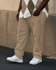 Men's Plus Size Khaki Red Brown White Diamond Plaid POLO Printed T-Shirt Trousers Suit