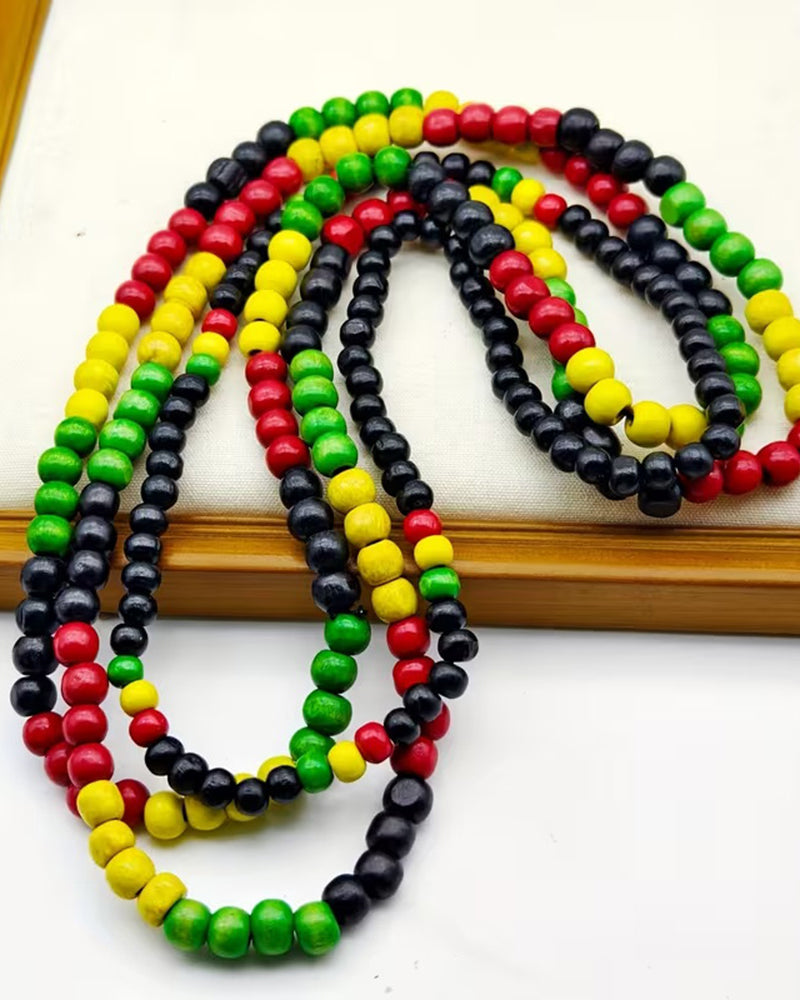 Reggae Color Wooden Bead Cross Necklace Hip Hop Jewelry