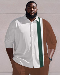 Men's Plus Size Green Brown White Colorblock Vertical Stripe Print Long Sleeve Shirt Trousers Suit