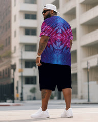 Men's Plus Size Double-Sided Diamond Ice Dye Tie-Dye Round Neck T-Shirt Shorts Suit