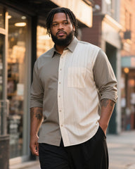 Big & Tall Men's Business Grey White Stripe Printed Long Sleeve Shirt