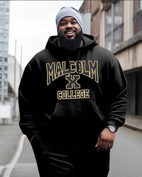 Men's Plus Size Malcolm X College Style Hoodie and Sweatpants Two Piece Set