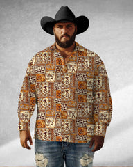 Western Denim Geometric Long Sleeve Lapel Shirt Big Man