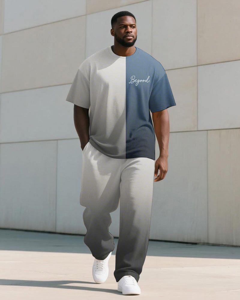 Men's Plus Size Gradient Color Block BE GOOD Letter Print T-shirt Trousers Suit