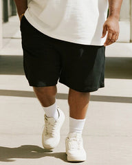 Big & Tall Men's Ethnic Pattern White King Alphabet Print Round Neck Short Sleeve T-Shirt Shorts Suit