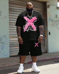 Men's Plus Size Casual X-Bear Graffiti T-Shirt and Shorts 2 Piece Set
