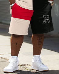 Street Casual Color Block Bear Print Big Man Set