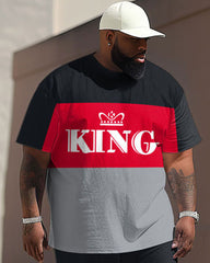 Street Simple Color Block King Letter Print Big & Tall Men's Set