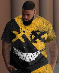 Men's Large Size Cartoon Contrasting Color Short-sleeved Trousers Two-piece Set