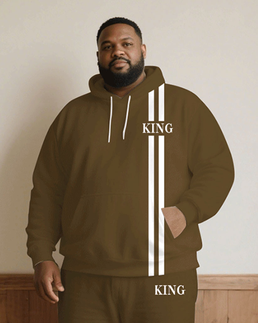 Big & Tall Men Fall/Winter Joker Casual Khaki & White Thick Chest King Printed Hoodie Suit