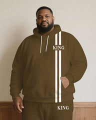 Big & Tall Men Fall/Winter Joker Casual Khaki & White Thick Chest King Printed Hoodie Suit