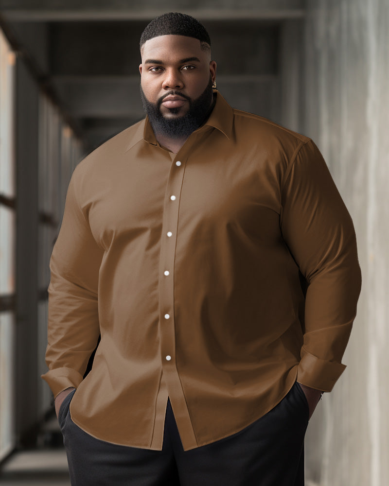 Men's Classic Casual Plus Size Solid Color Long Sleeve Lapel Shirt