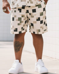 Big Man's Daily Casual Square Creative Camouflage Short Sleeve Shirt Shorts Suit
