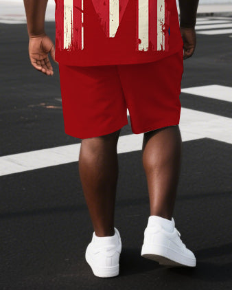 Big & Tall Men's Letter M Flag Element Back Print Independence Day Short-Sleeve T-shirt Shorts Set