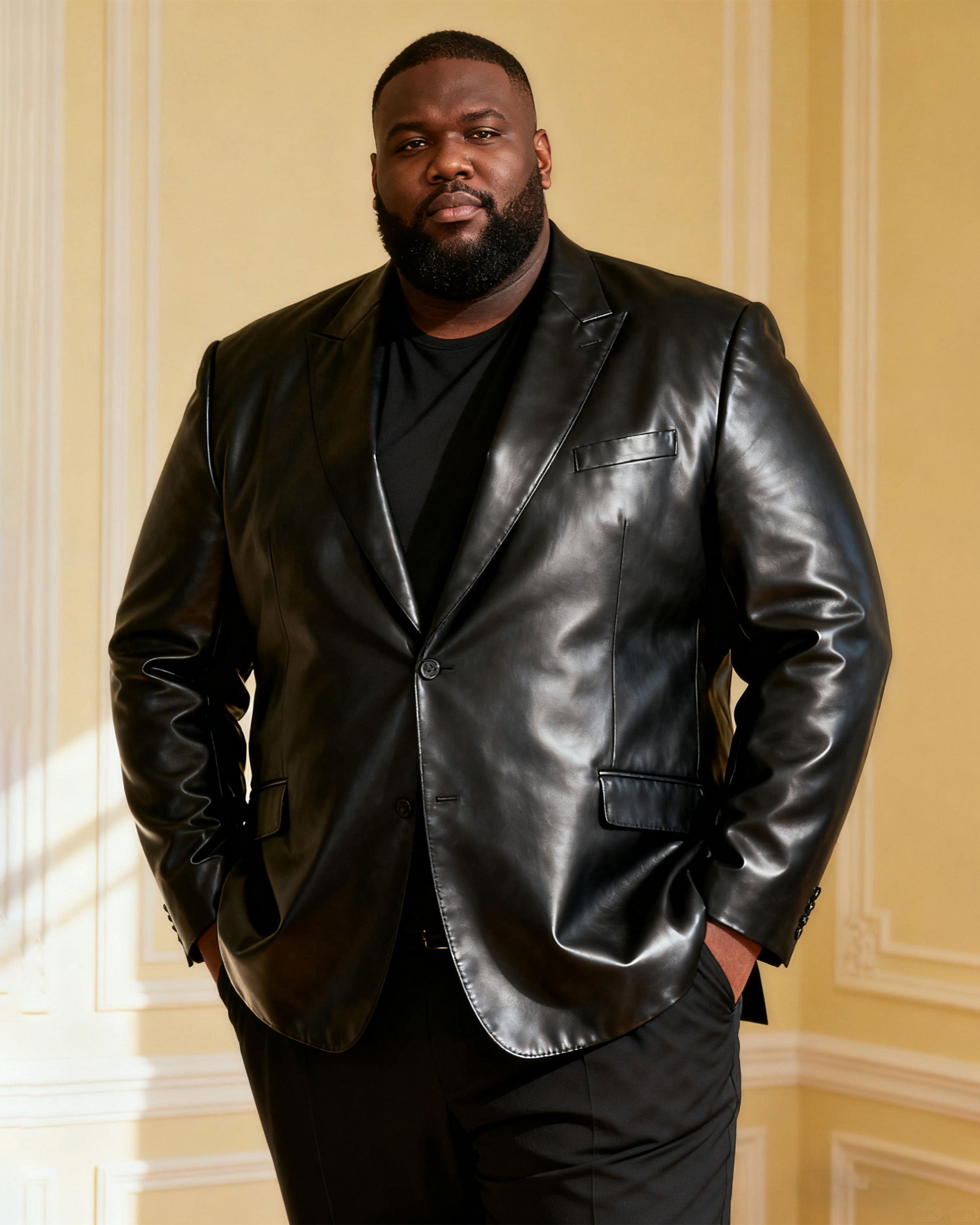 Men's Plus Size Black Waterproof Soft Leather-Resistant Suit Jacket Coat