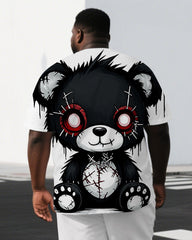 Big & Tall Men's Injured Bear Hip Hop Back Print Breathable Short-Sleeve T-shirt and Shorts Set