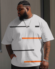 Men's Big & Tall Casual Simple Striped Print Short Sleeve T-shirt and Trousers Set