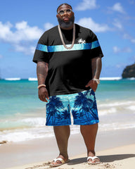 Men's Big & Tall Hawaiian Patchwork Gradient Coconut Tree Print T-Shirt Shorts Set