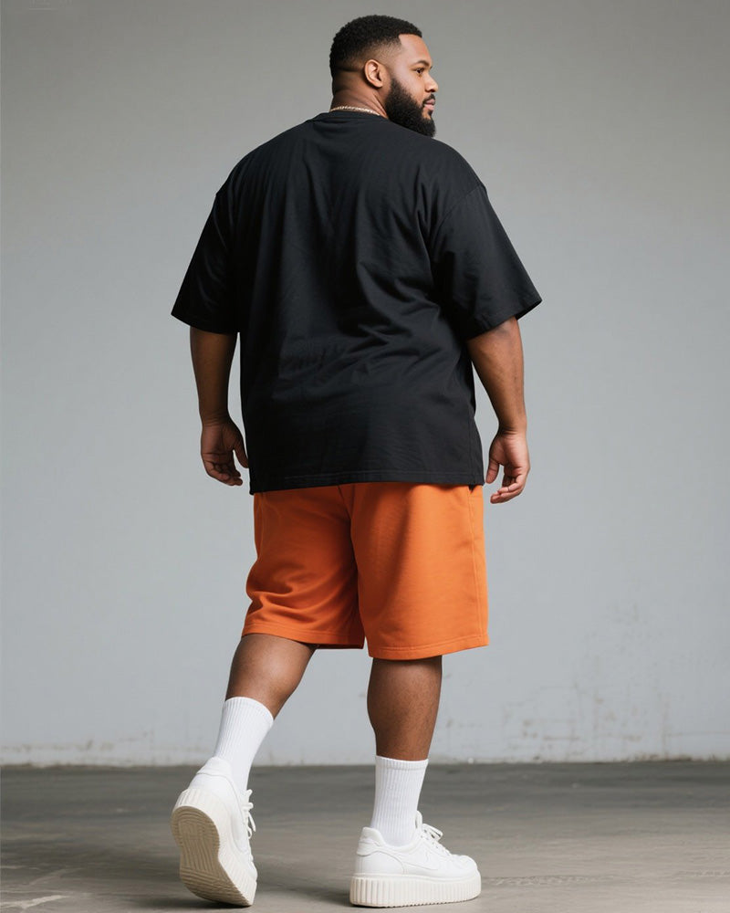 Big & Tall Men's Orange Graffiti Art Is Life Alphabet Print Round Neck Short Sleeve T-Shirt Shorts Suit