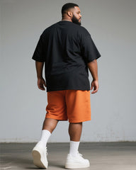 Big & Tall Men's Orange Graffiti Art Is Life Alphabet Print Round Neck Short Sleeve T-Shirt Shorts Suit