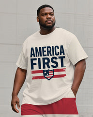 Big Men's Outdoor America First Splicing Stripes Style Casual Short Sleeve T-shirt Pants Suit