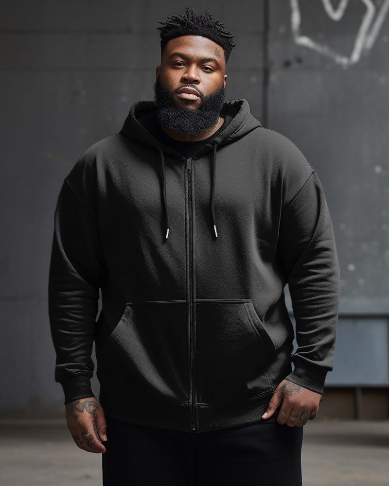 Men's Large Size Casual Street Solid Color Zipper Hoodie