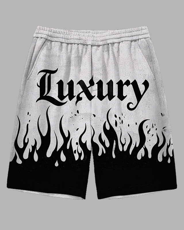 Men's Big & Tall Street Style Artistic Letter Luxury Black Fire Printed Casual Sporty Shorts