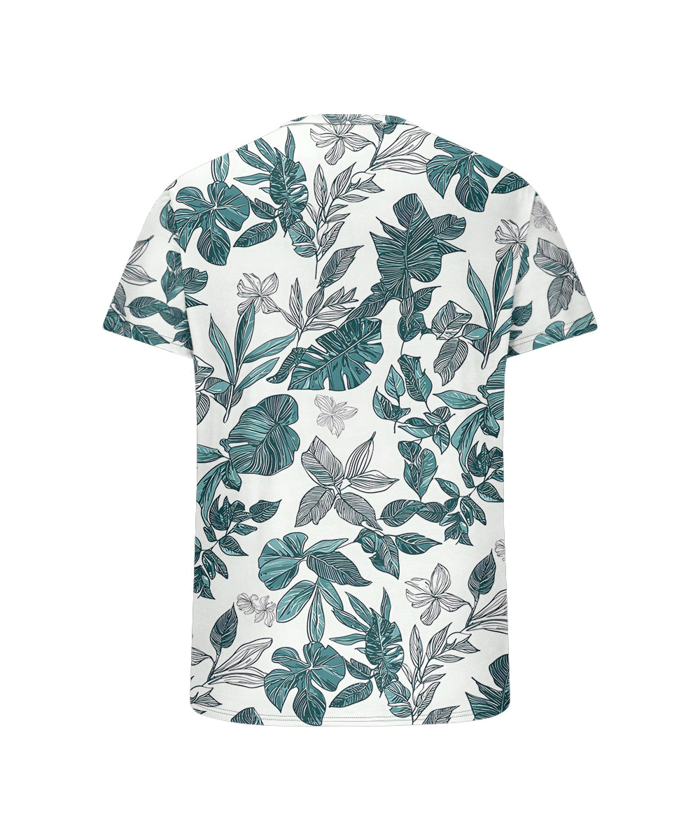 Men's Plus Size Hawaiian Floral Print Henry Collar Button Short Sleeve Tee