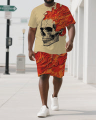 Burn Bright with Skull Spirit Men's Skeleton Print Casual Big & Tall Short Sleeve T-shirt 2-Piece Set