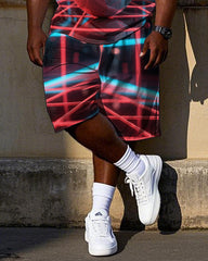 Big Men's Sci-fi White House with Egg Cracked Printed Casual Short Sleeve T-Shirt Shorts Set