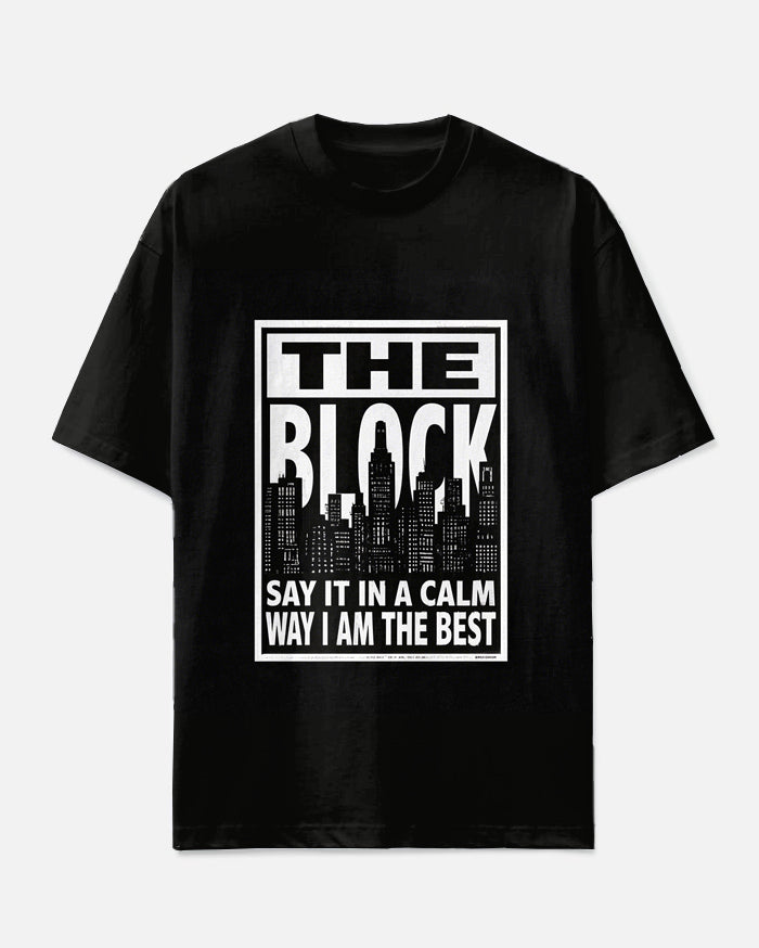 Big Men's Casual City Scene Poster THE BLOCK Letter Printed Short Sleeve T-shirt