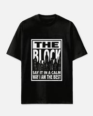 Big Men's Casual City Scene Poster THE BLOCK Letter Printed Short Sleeve T-shirt