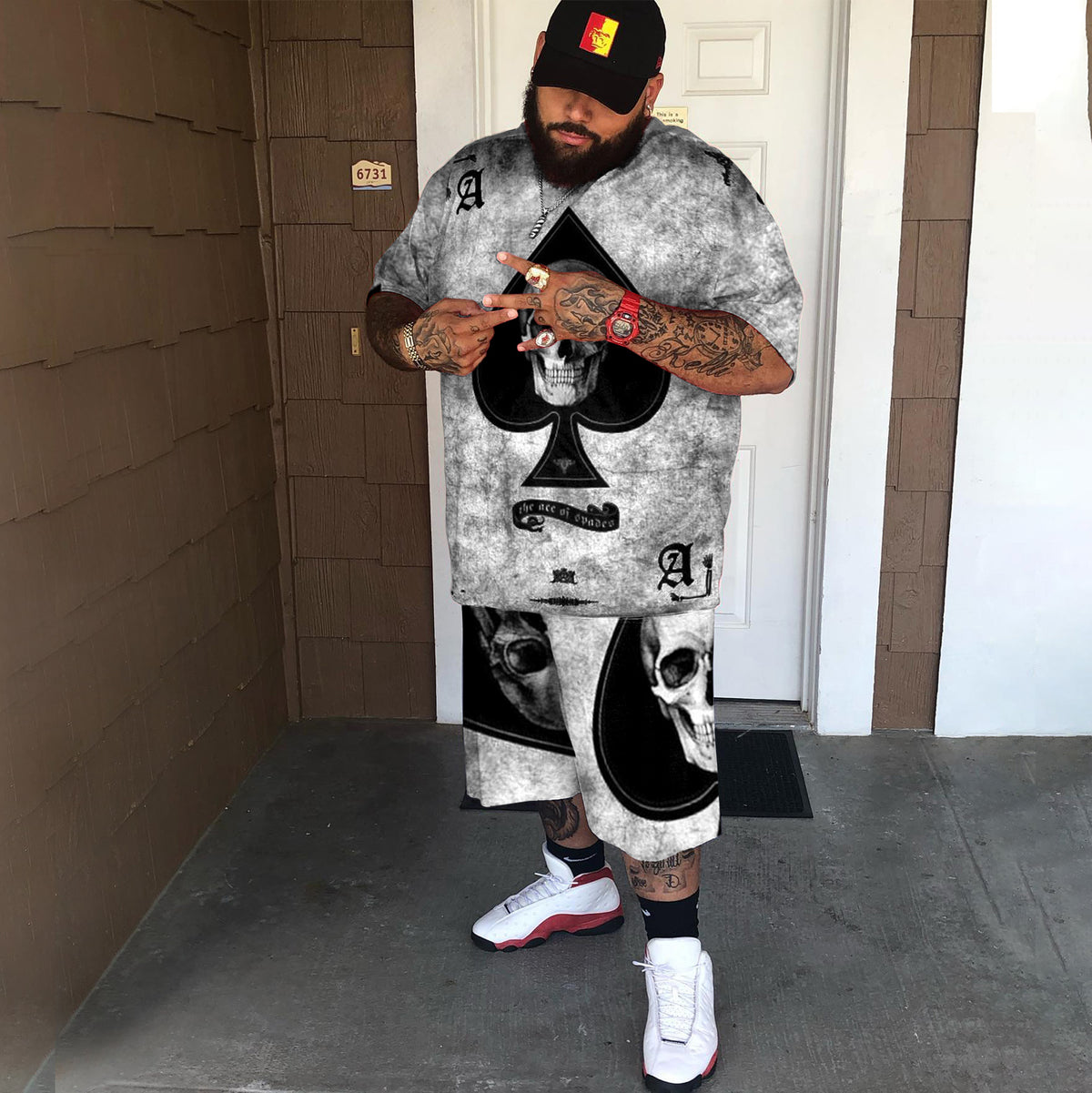 Big & Tall Men's Black Scalloped Skull Set | Biggmans