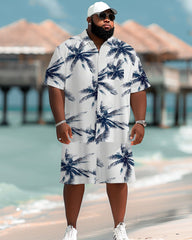 Big Guy Hawaiian Coconut Tree Print Pocket Short Sleeve Shirt Shorts Set