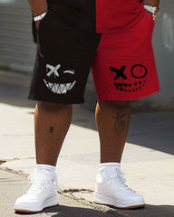 Street Funny Expressions Color-block Printed Big Men's Set