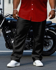 Big Men's Business Black & Red Gradient Craft Short Sleeve Shirt Pants Set