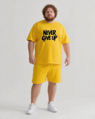 Never Give Up It’s Not The End Men's Big and Tall Simple Lettering Short Sleeve T-shirt Shorts Set