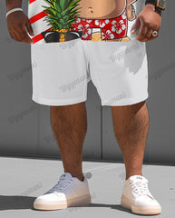 Men's Big and Tall Santa's Beach Vacation Short Sleeve Shirt Shorts Set